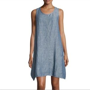3 for $20 MAX STUDIO Linen Tent Dress Chambray Blue Sleeveless White Stitching S